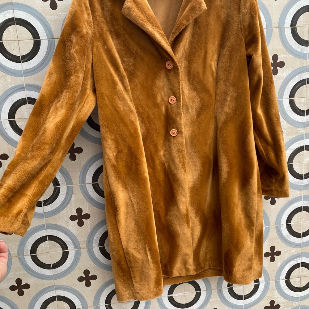 Vintage Brown Velvet Button Up Coat - Picture 3 of 8